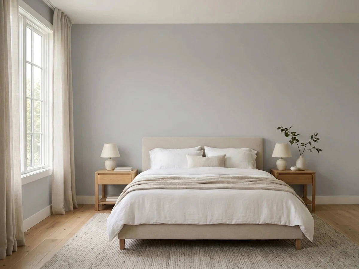 Bedroom painted in Glidden Pebble Grey