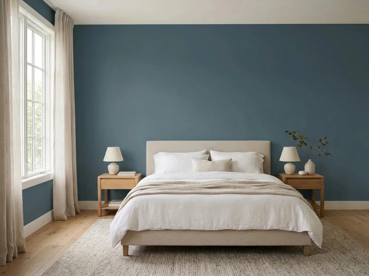 HGTV Home by Sherwin-Williams Bunglehouse Blue in a bedroom