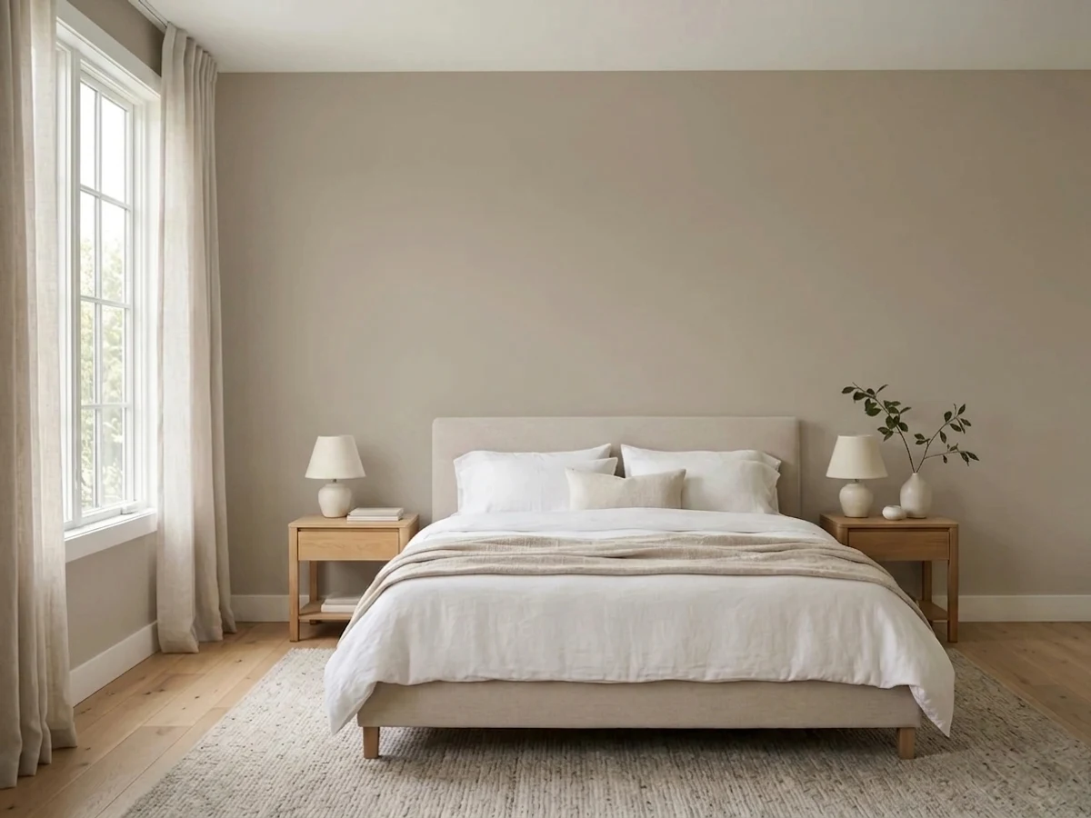 HGTV Home by Sherwin-Williams Gristmill Greige in a bedroom