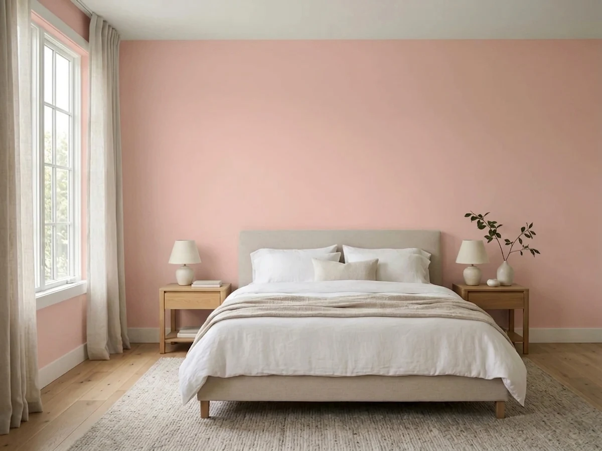Bedroom painted in HGTV Home by Sherwin-Williams Rachel Pink