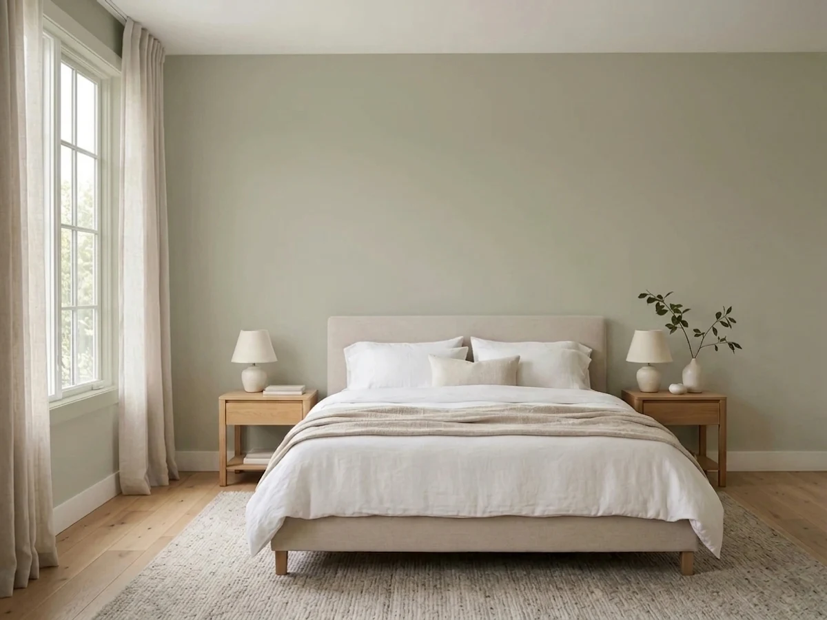 HGTV Home by Sherwin-Williams Svelte Sage in a bedroom