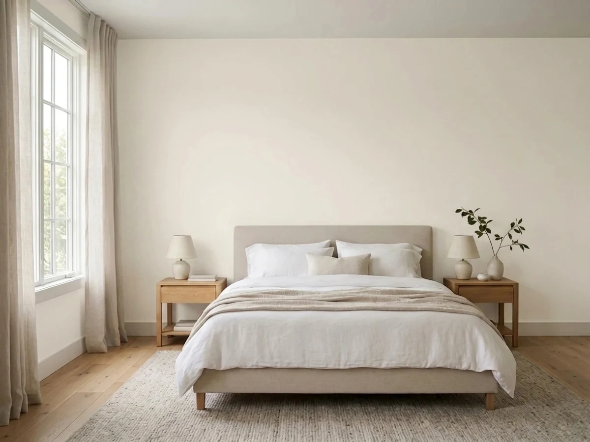 Bedroom painted in Kompozit Elusive White