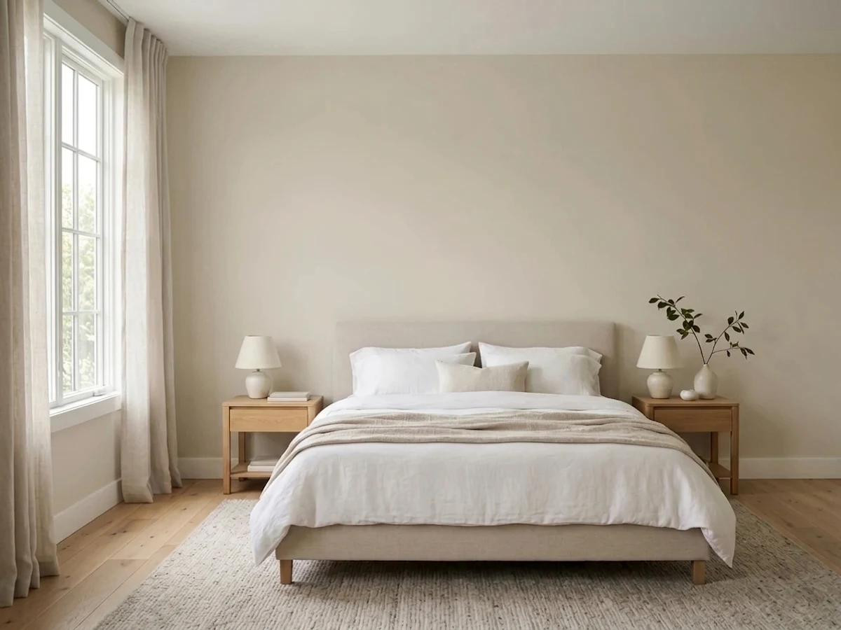 Sherwin-Williams Accessible Beige in a bedroom