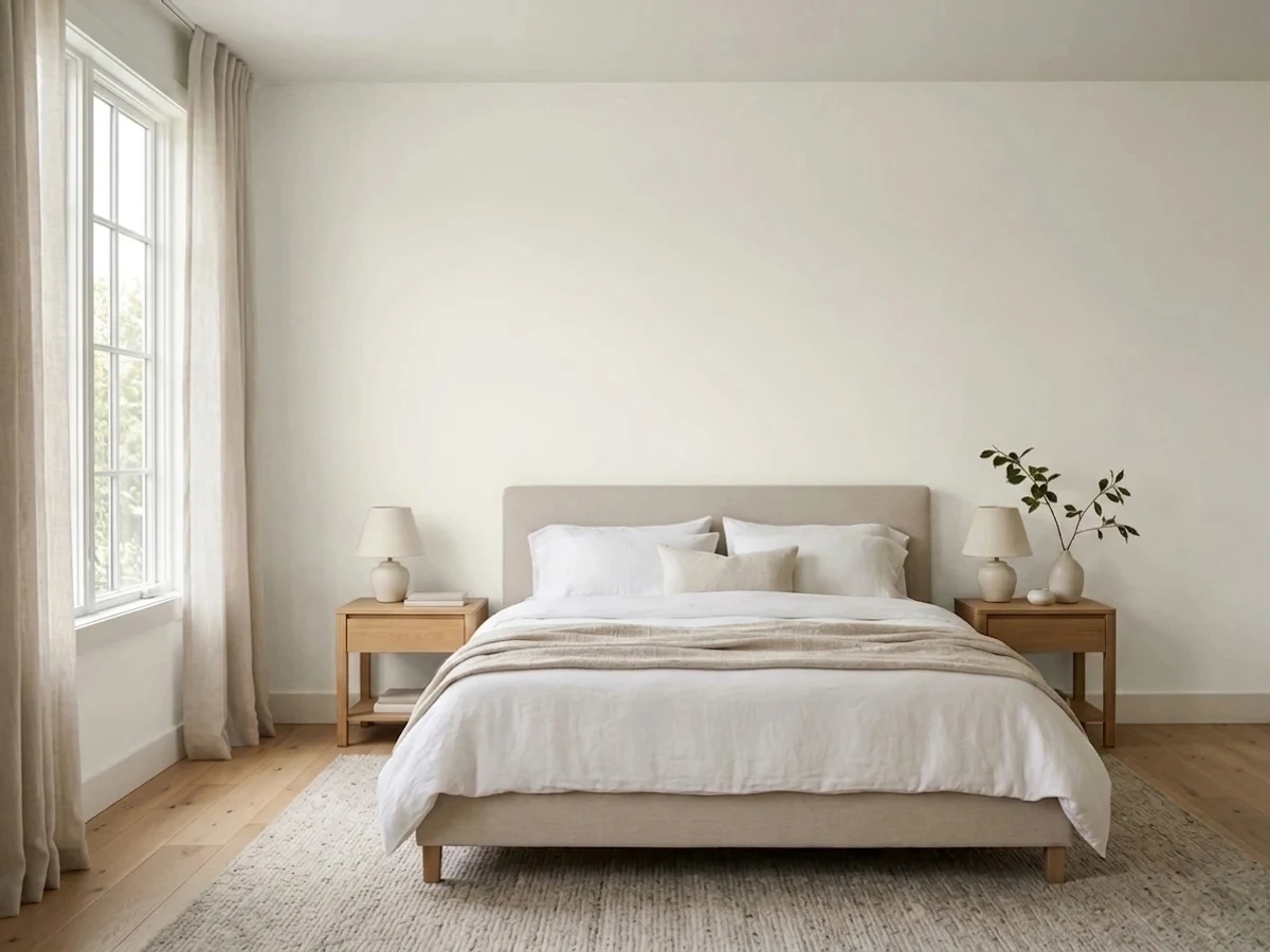 Bedroom painted in Sherwin-Williams Alabaster
