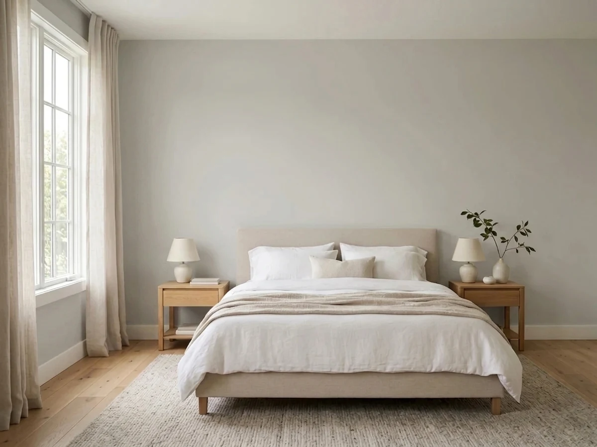 Sherwin-Williams Repose Gray in a bedroom