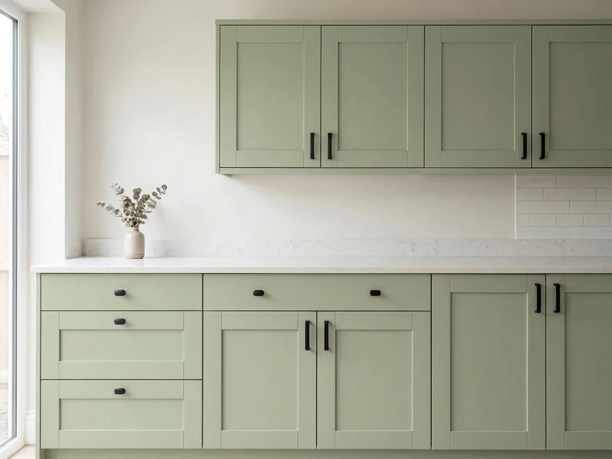 Behr Sage Brush in a cabinet