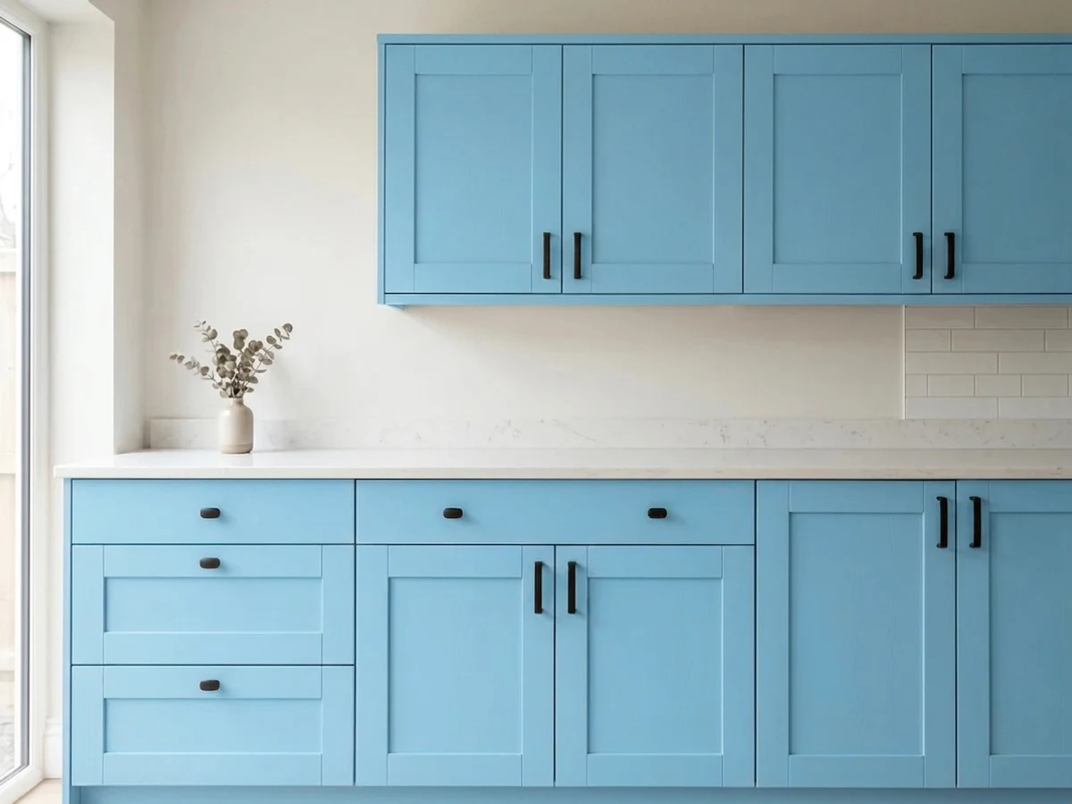 Behr Sky Blue in a cabinet