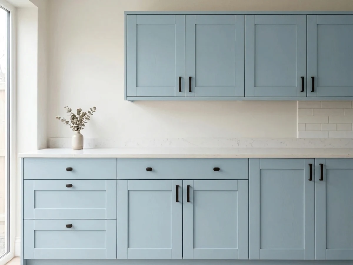 Benjamin Moore Blue Hydrangea in a cabinet