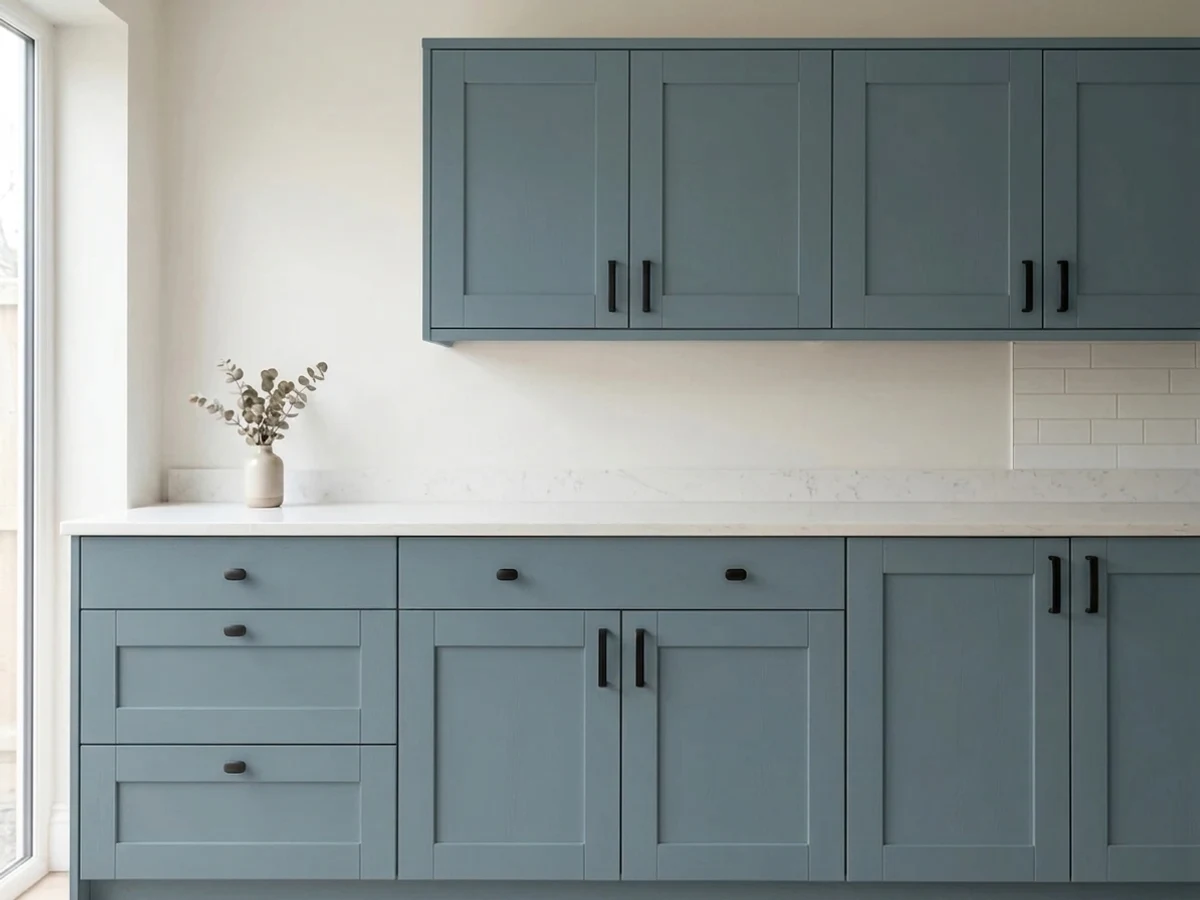 Benjamin Moore Hamilton Blue in a cabinet