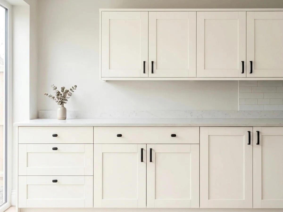 Benjamin Moore Simply White in a cabinet