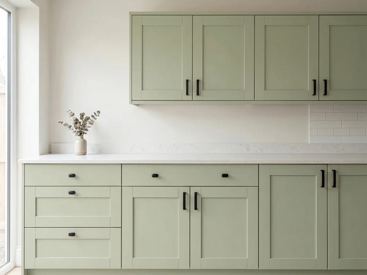 Benjamin Moore Soft Fern in a cabinet