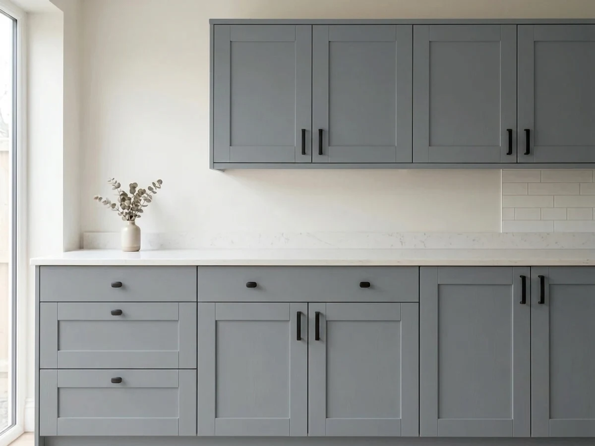 Benjamin Moore Wolf Gray in a cabinet