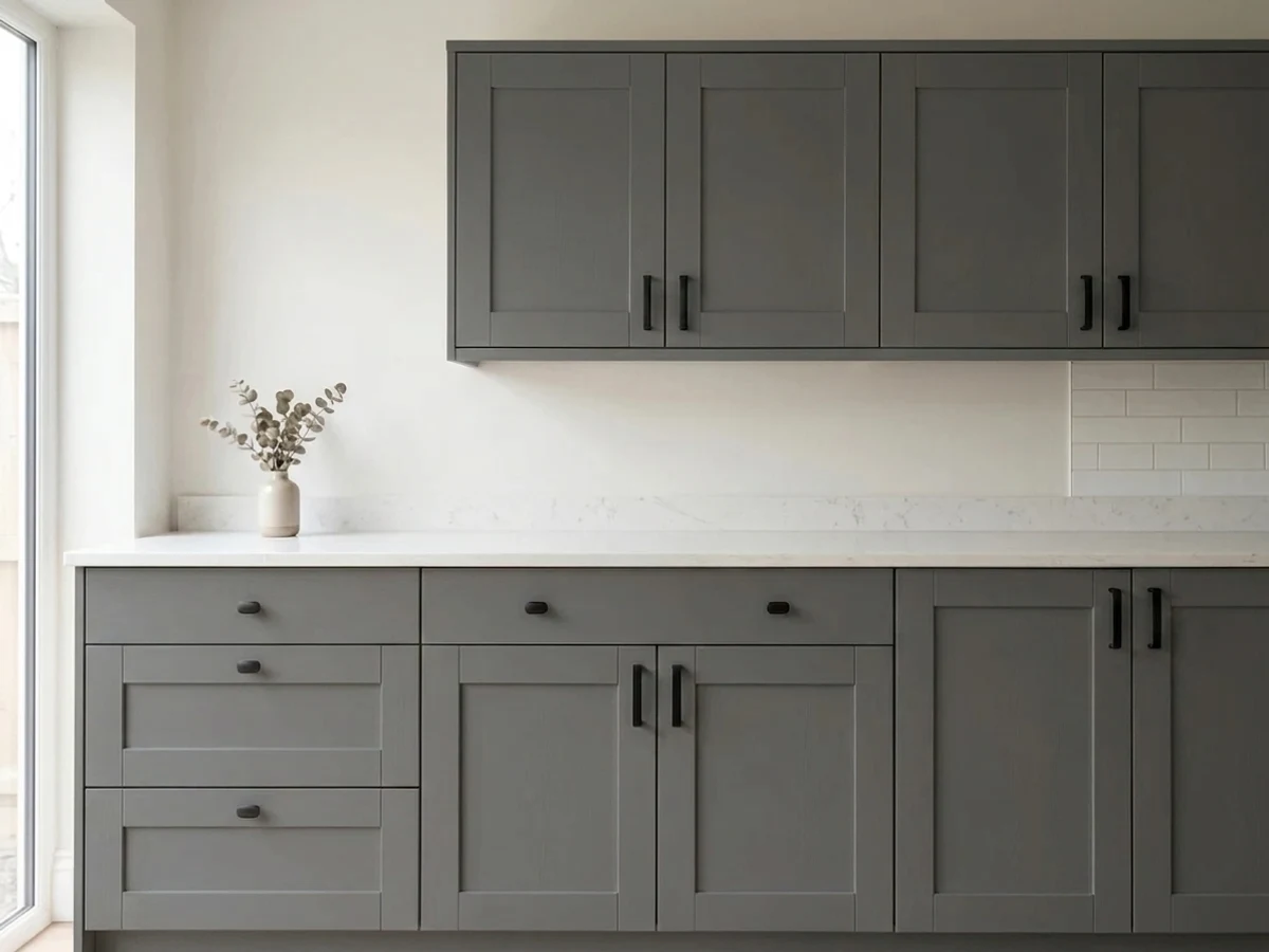 Sherwin-Williams Forged Steel in a cabinet