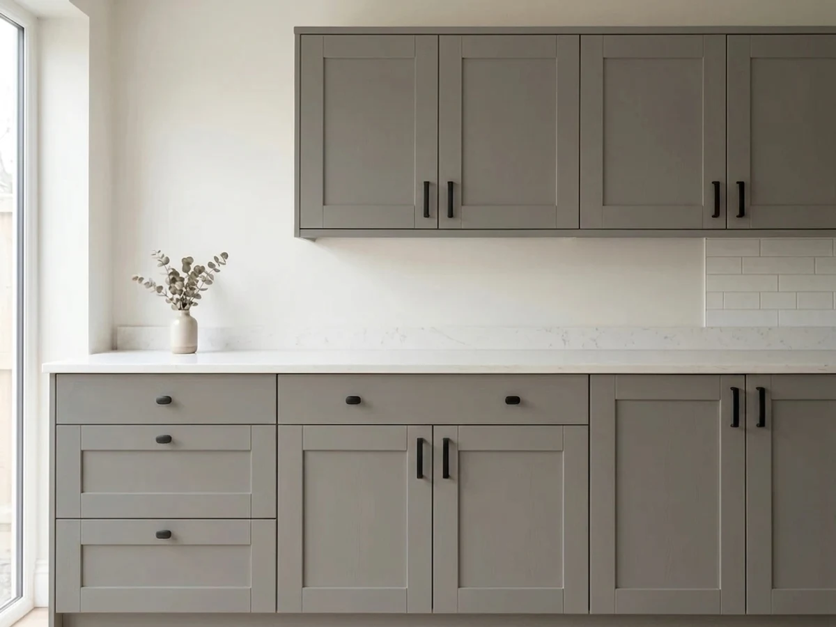 Sherwin-Williams Gauntlet Gray in a cabinet