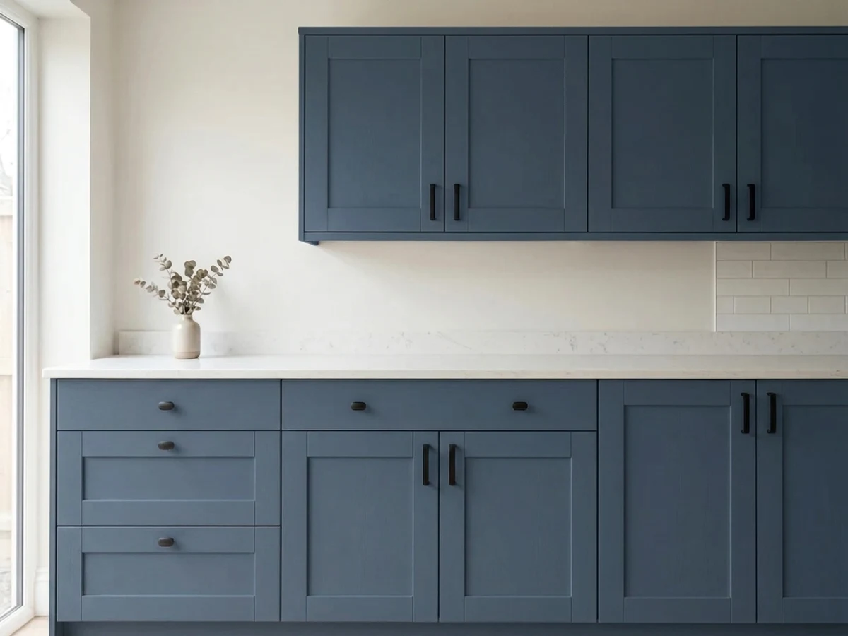 teal-leaning indigo cabinets — trending blue kitchen cabinets colors 2026