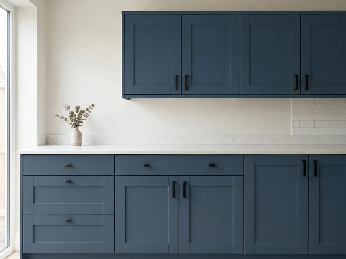 near-black navy islands — trending blue kitchen cabinets colors 2026