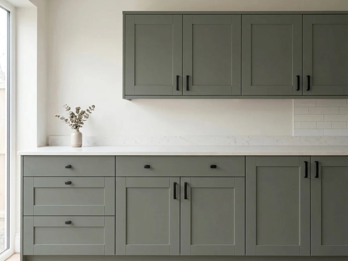 Kitchen painted in Sherwin-Williams Pewter Green