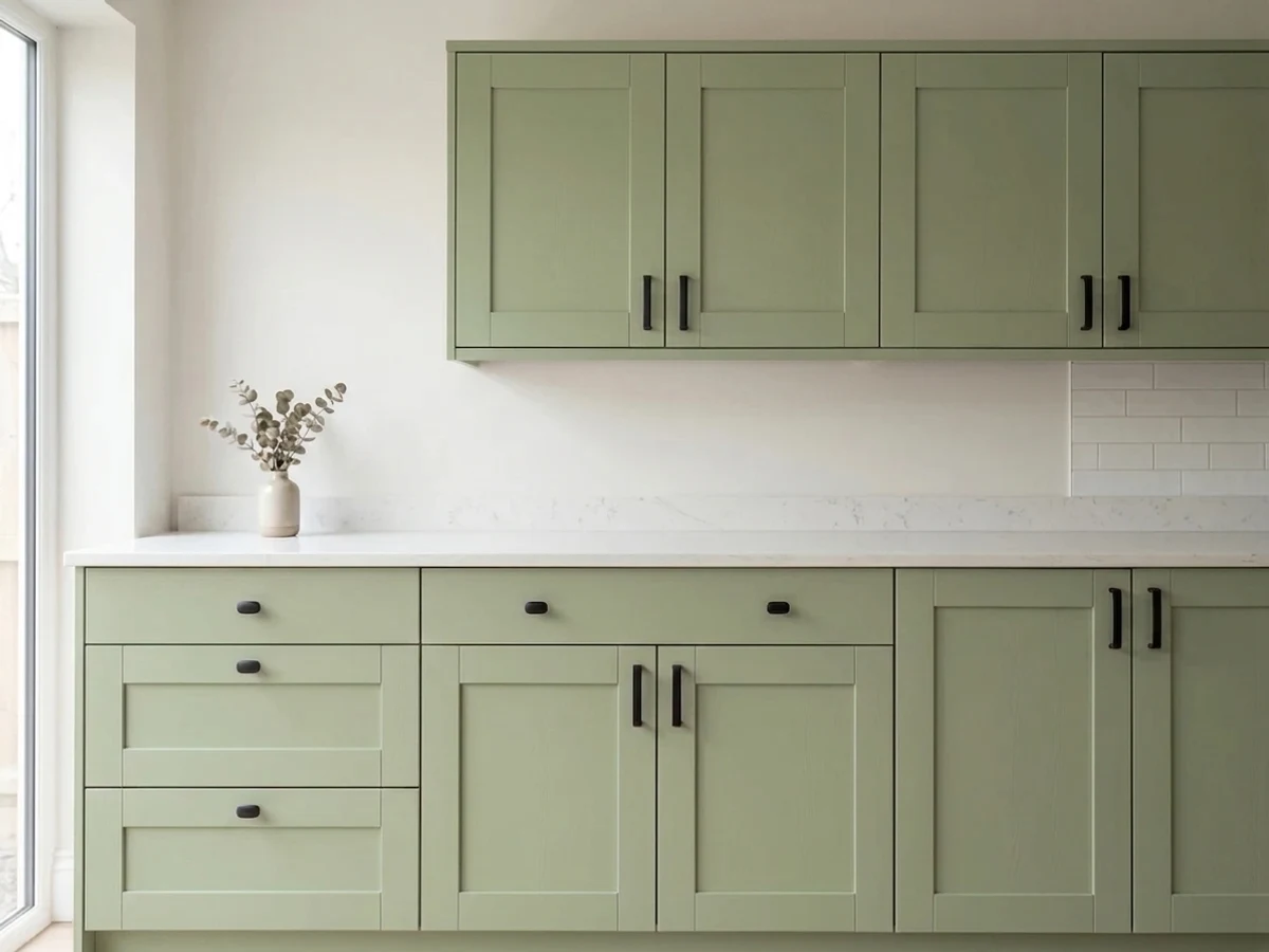Sherwin-Williams Sage in a cabinet