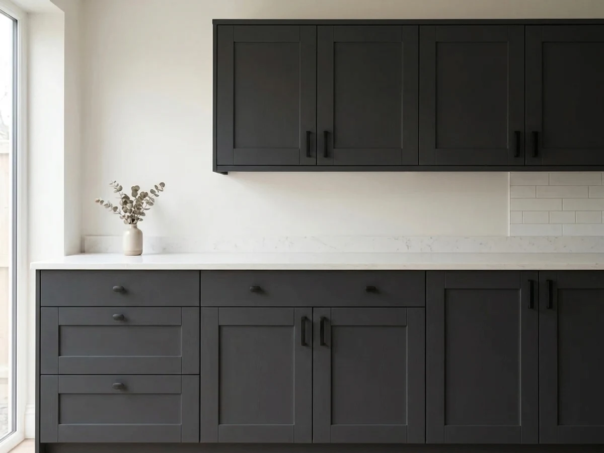 Valspar Dark Kettle Black in a cabinet