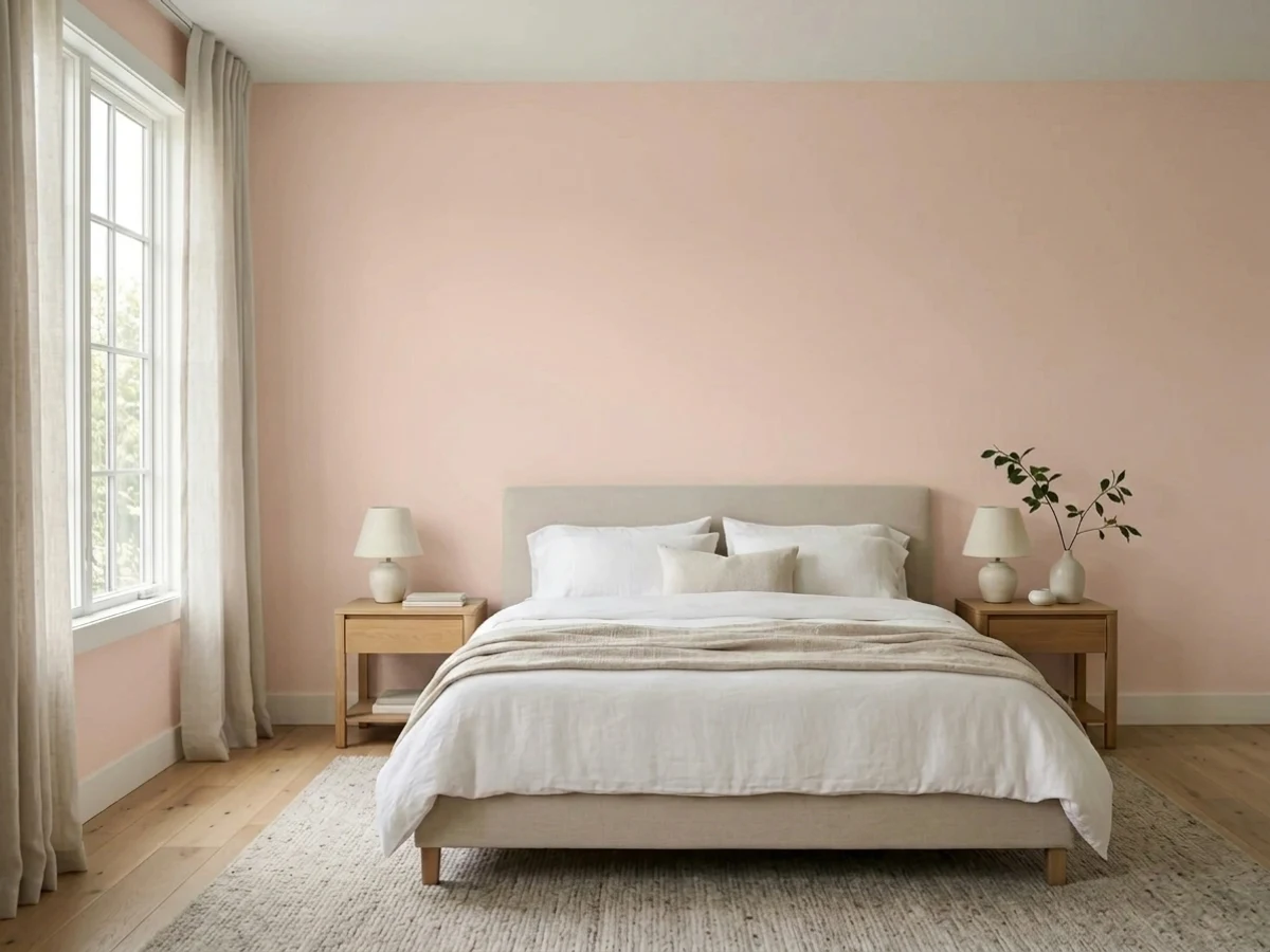Sherwin-Williams Pink Moment in a calming bedroom