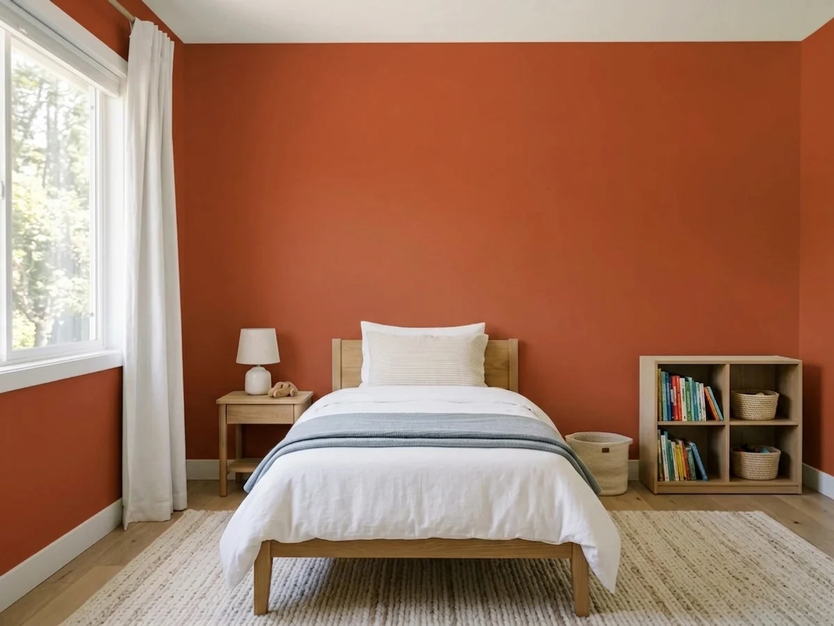 Benjamin Moore Fireball Orange in a childrens room