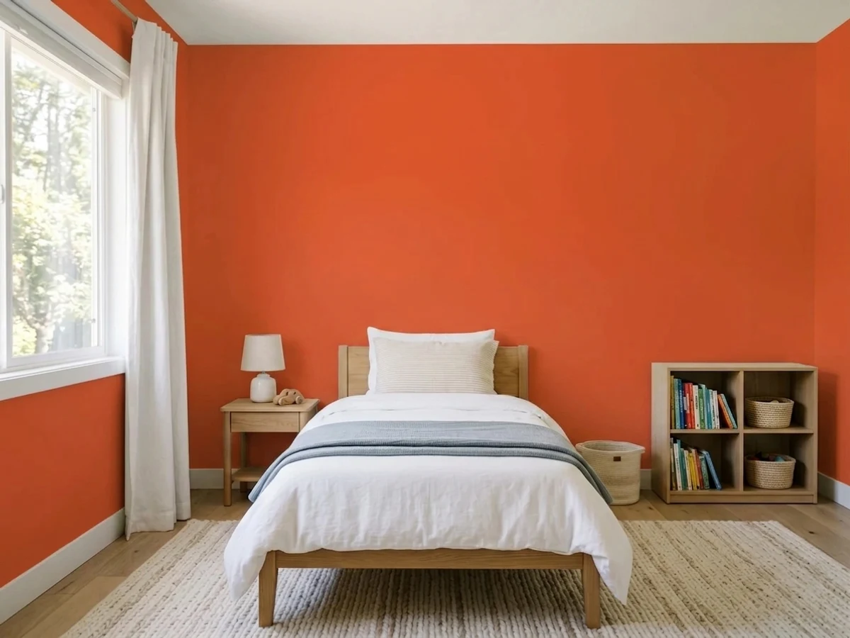 Benjamin Moore Outrageous Orange in a childrens room