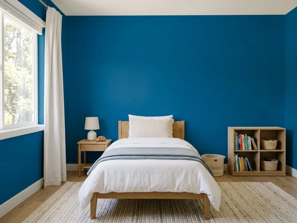Sherwin-Williams Hyper Blue in a childrens room