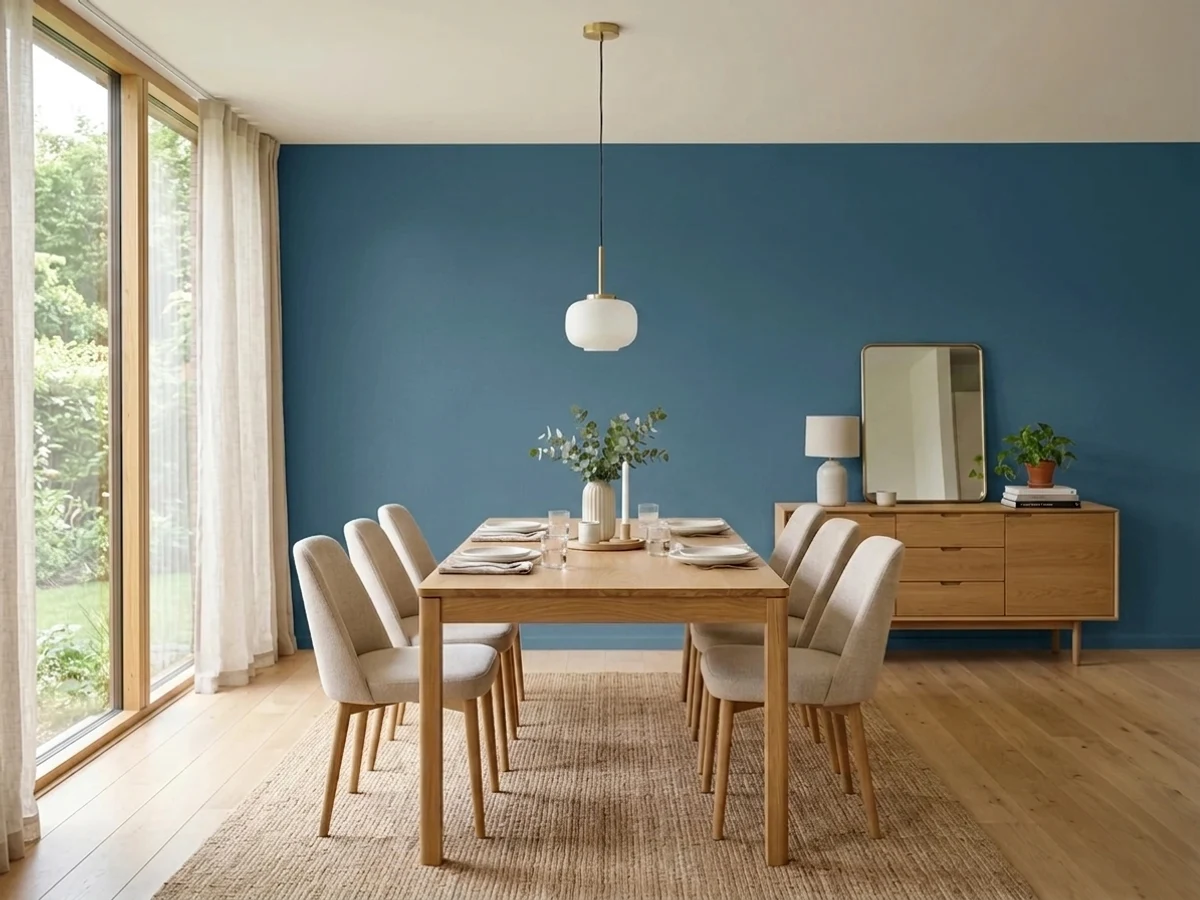 Benjamin Moore Blue Danube in a dining room