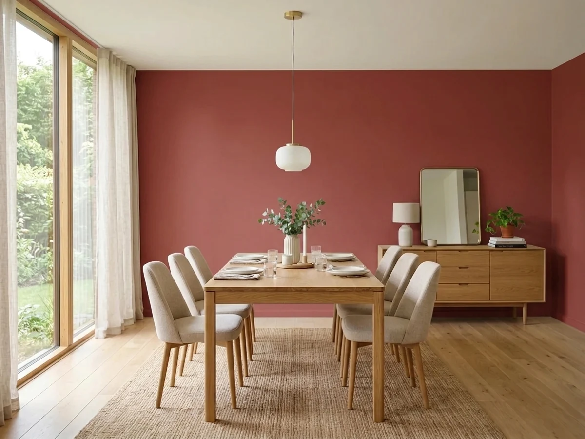 deep brick red walls — trending red dining room colors 2026