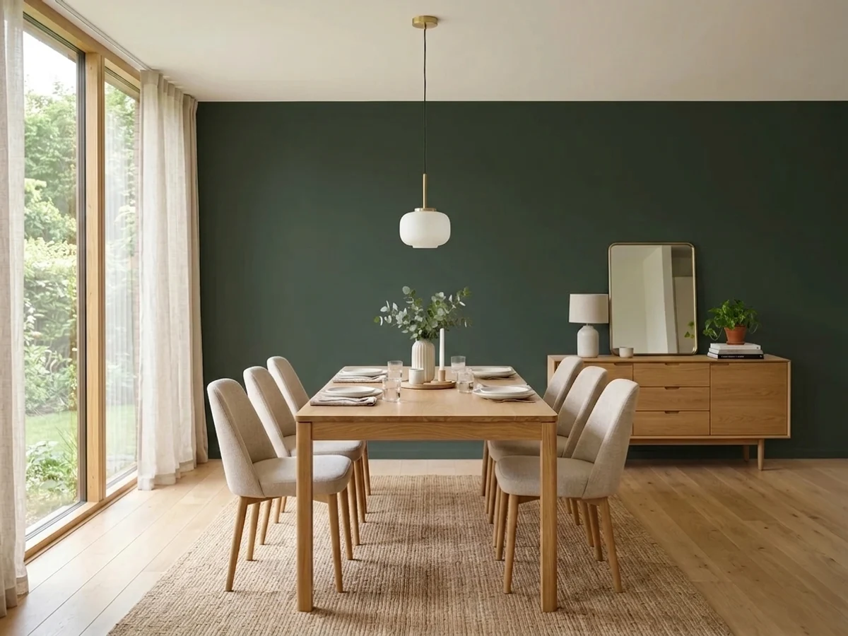 deep emerald walls — trending green dining room colors 2026