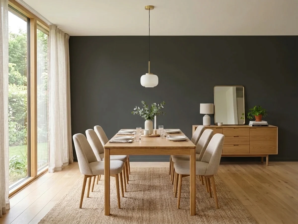 soft charcoal-black walls — trending black dining room colors 2026