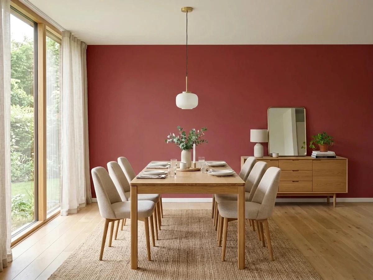 Sherwin-Williams Bold Brick in a dining room