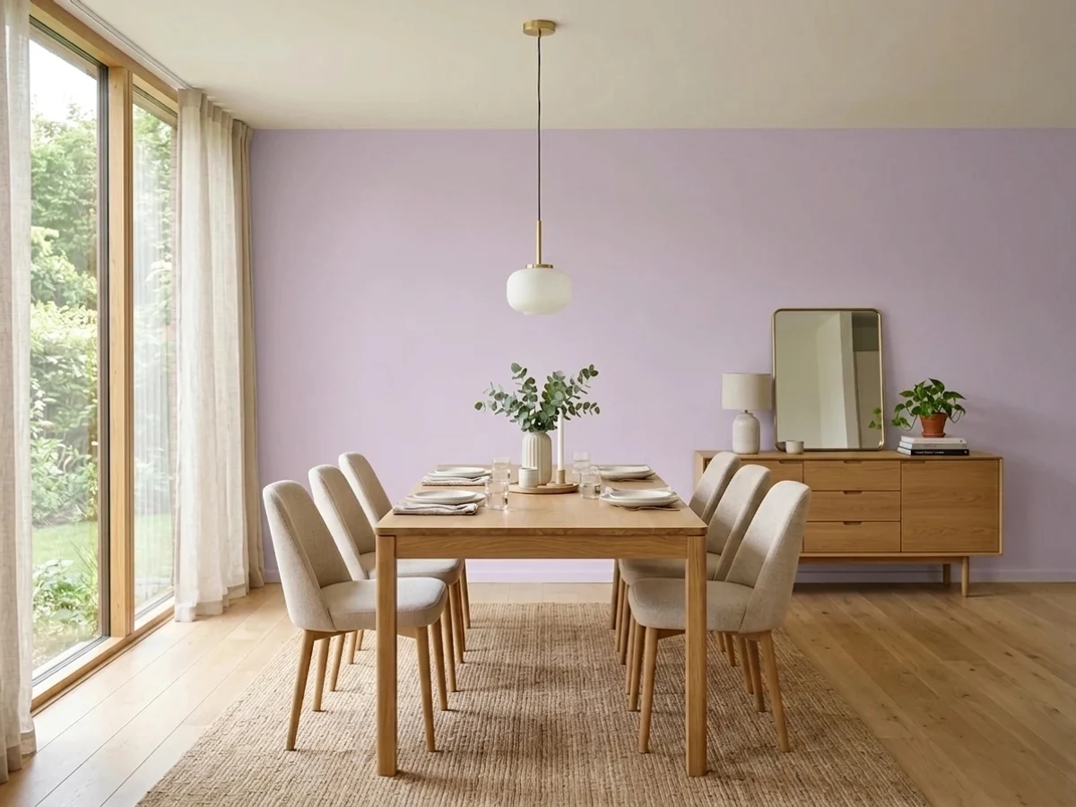 Sherwin-Williams Lavendar Wisp in a dining room
