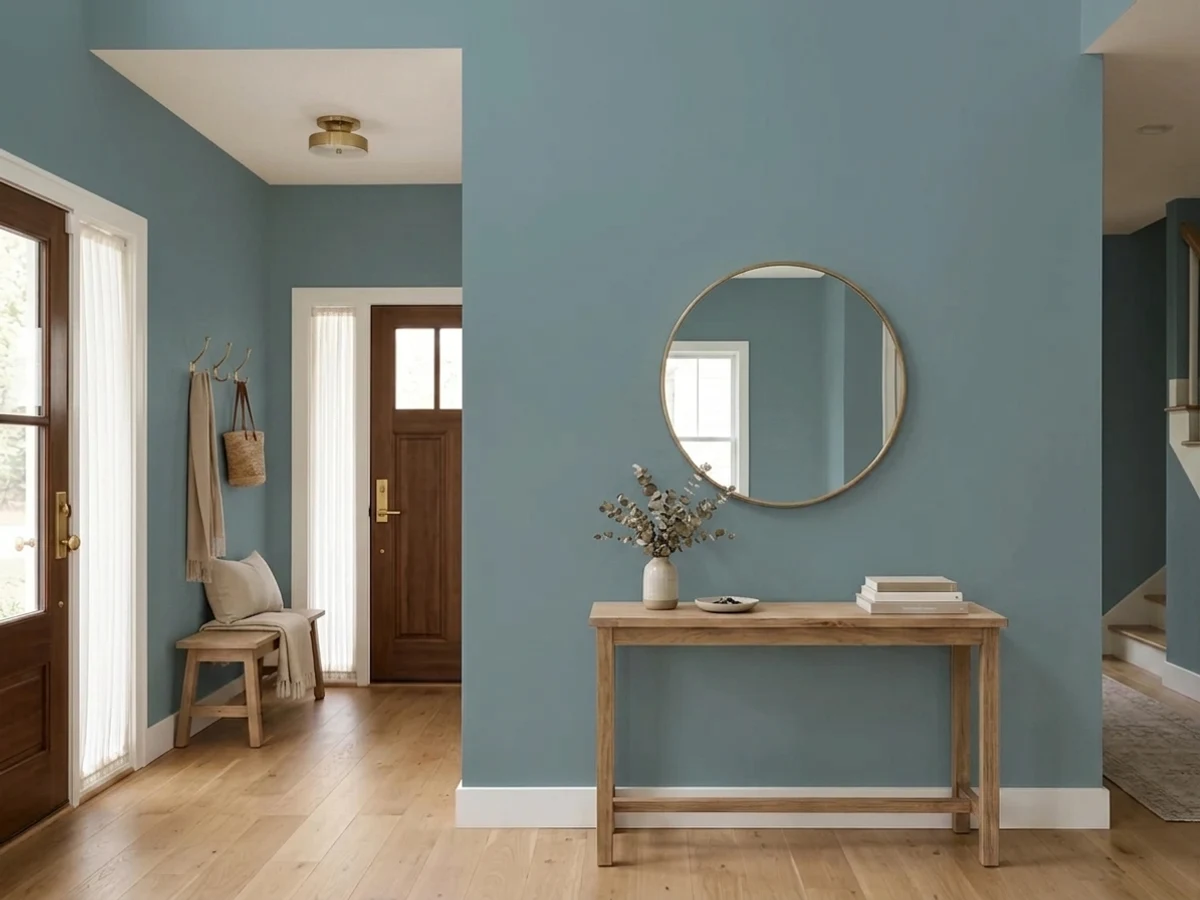 Benjamin Moore Aegean Teal in a entryway
