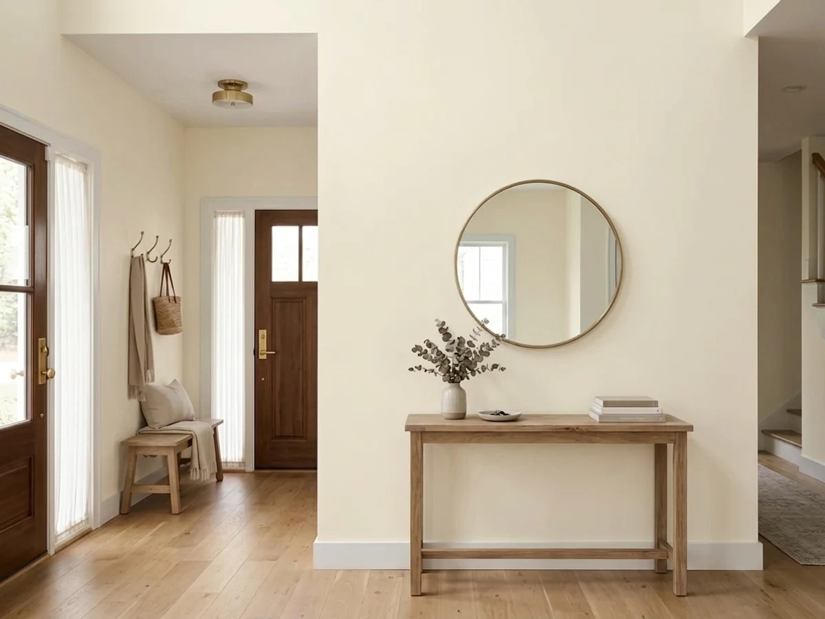 warm soft white entryways — trending white entryway colors 2026