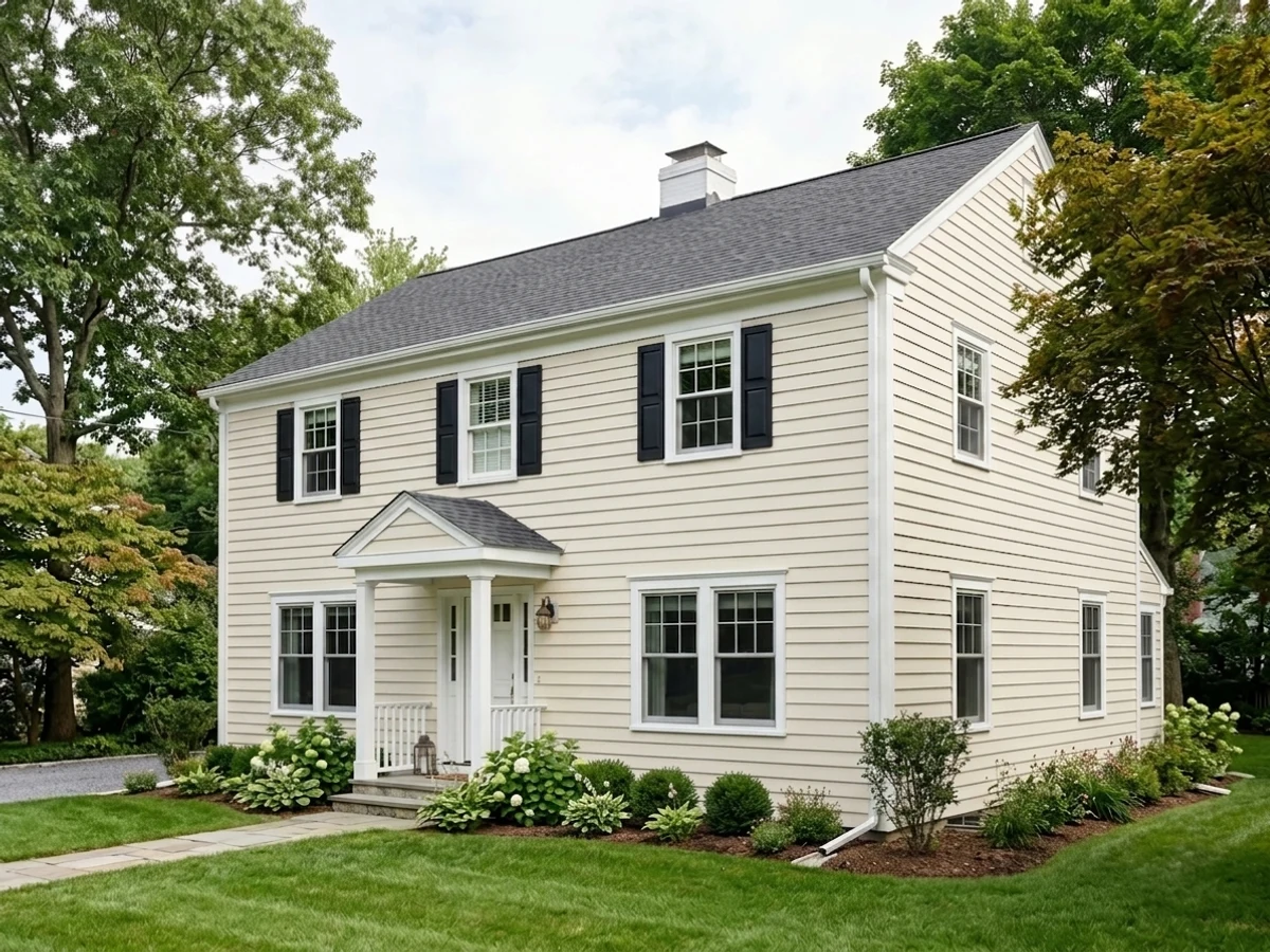 warm cream trim and accents — trending neutral exterior house colors 2026