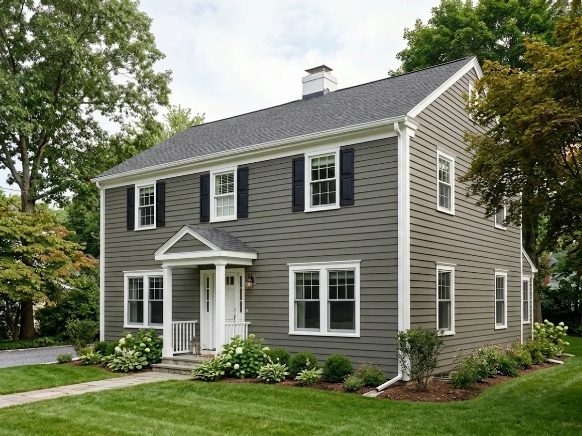 warm charcoal siding — trending gray exterior house colors 2026
