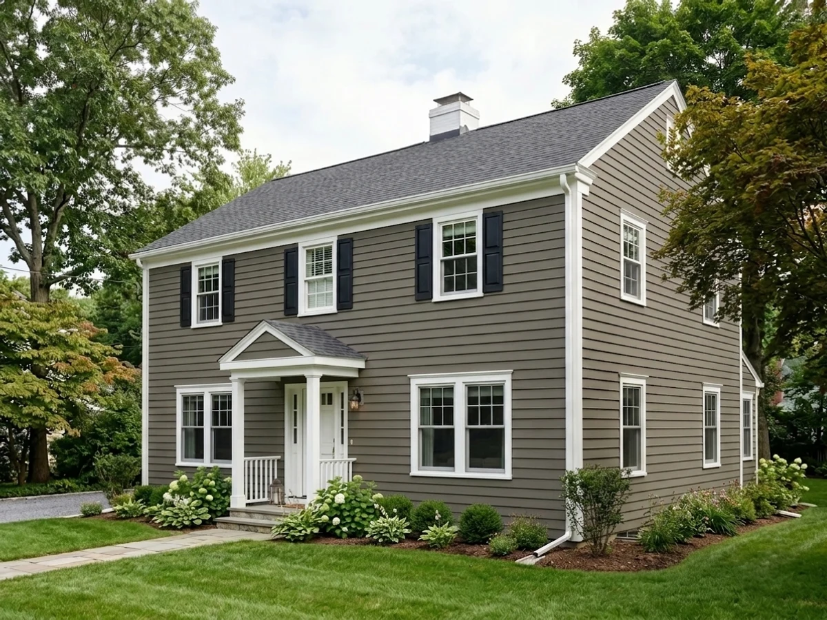 Urbane Bronze — gray exterior house painted in Urbane Bronze
