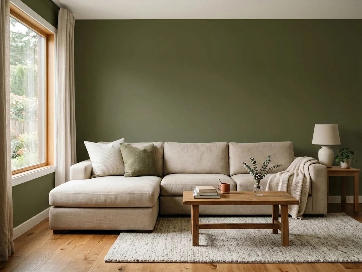 deep olive walls — trending green family room colors 2026