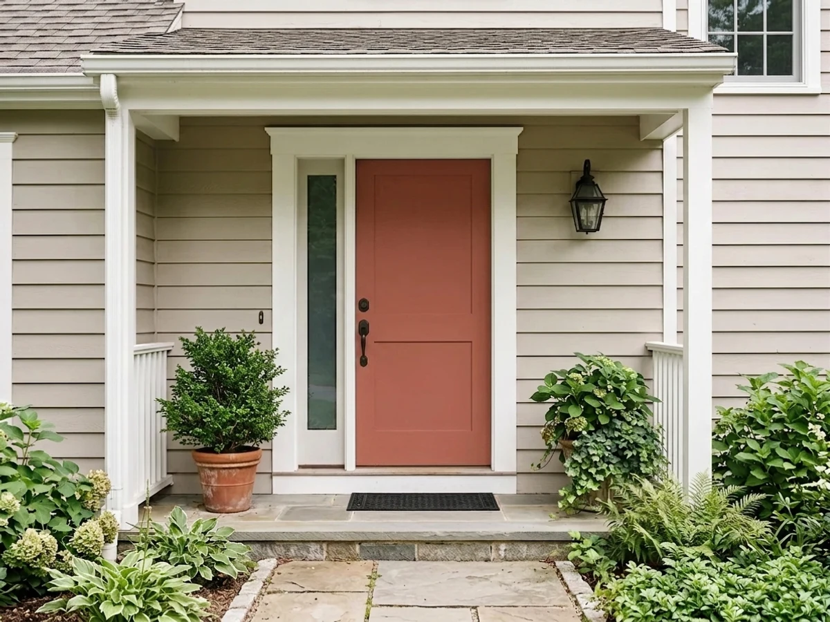 red-orange sunset doors — trending red front door colors 2026