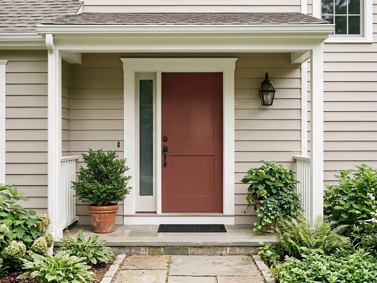 Benjamin Moore Barn Red in a front door