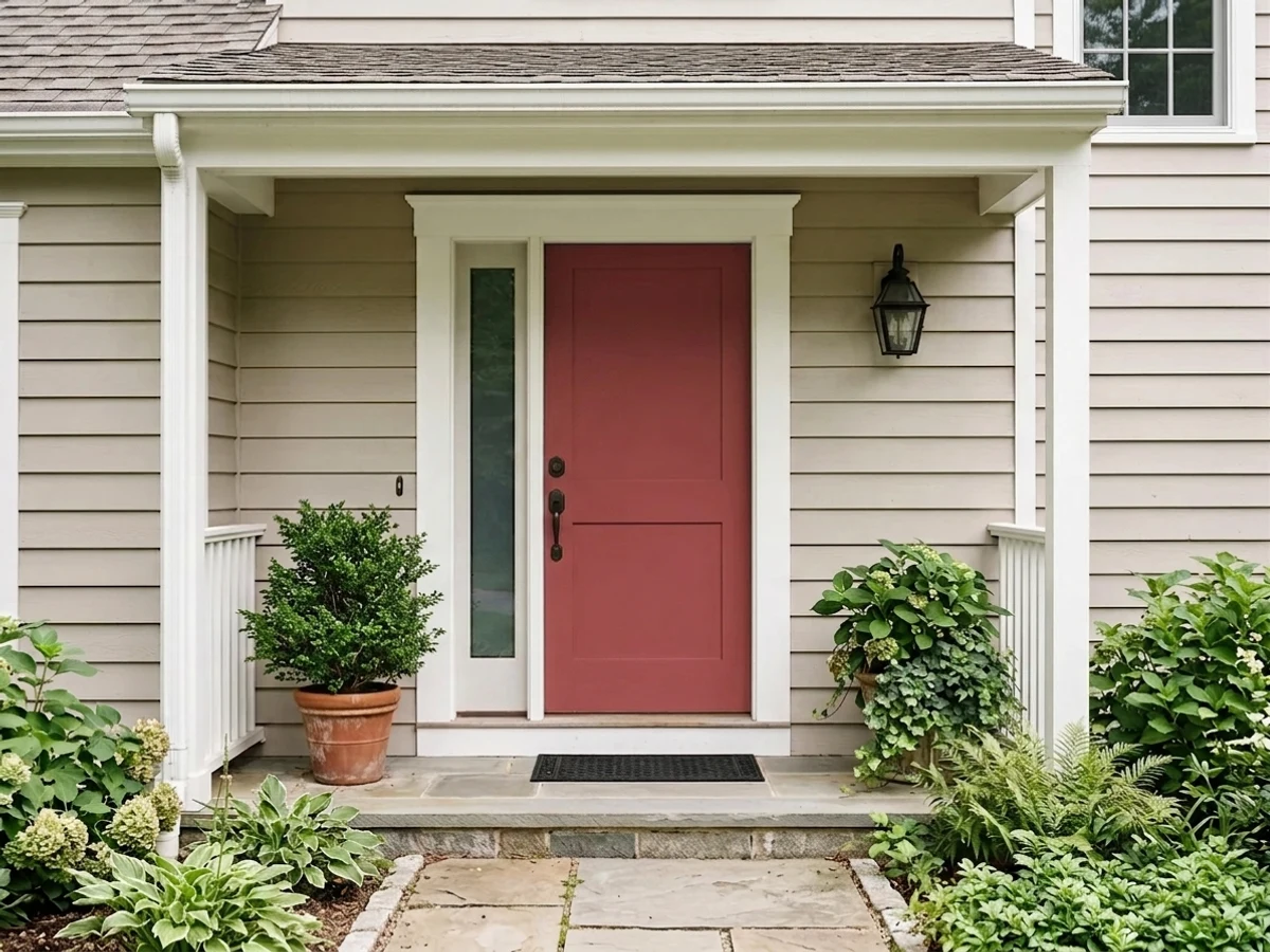 deep raspberry entry doors — trending red front door colors 2026