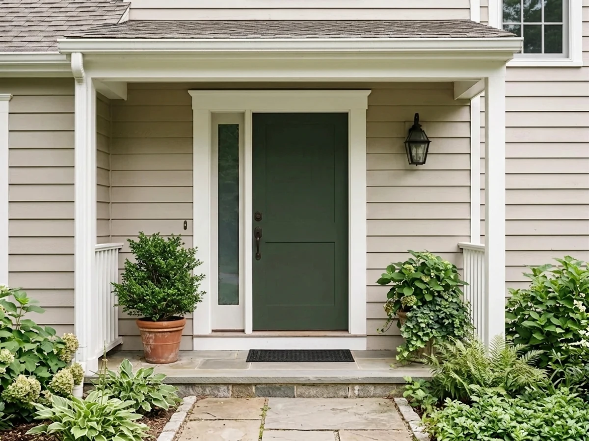 near-black olive door — trending green front door colors 2026