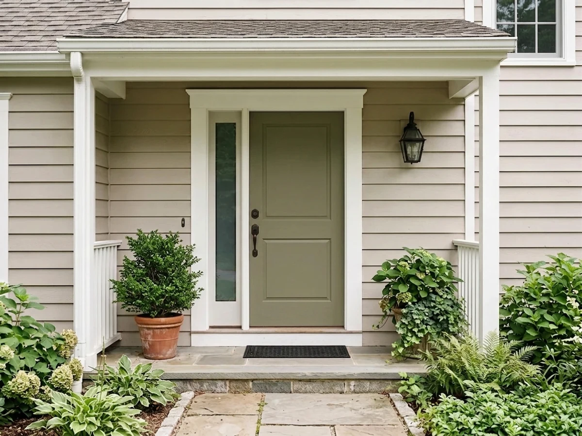Benjamin Moore Tate Olive in a front door