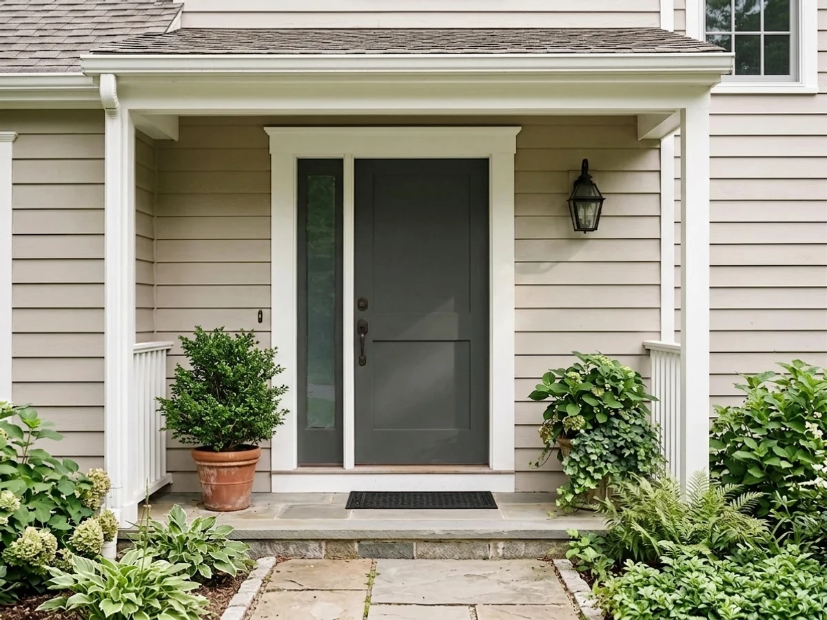 matte black with brass hardware — trending black front door colors 2026