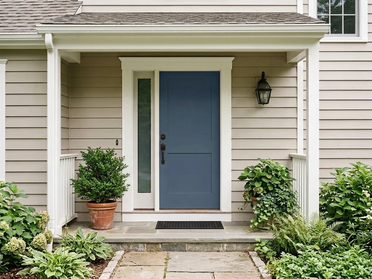 muted indigo entry door — trending blue front door colors 2026