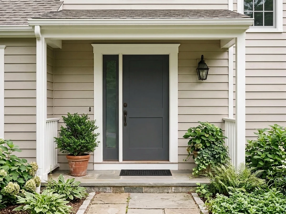 deep warm charcoal door — trending black front door colors 2026