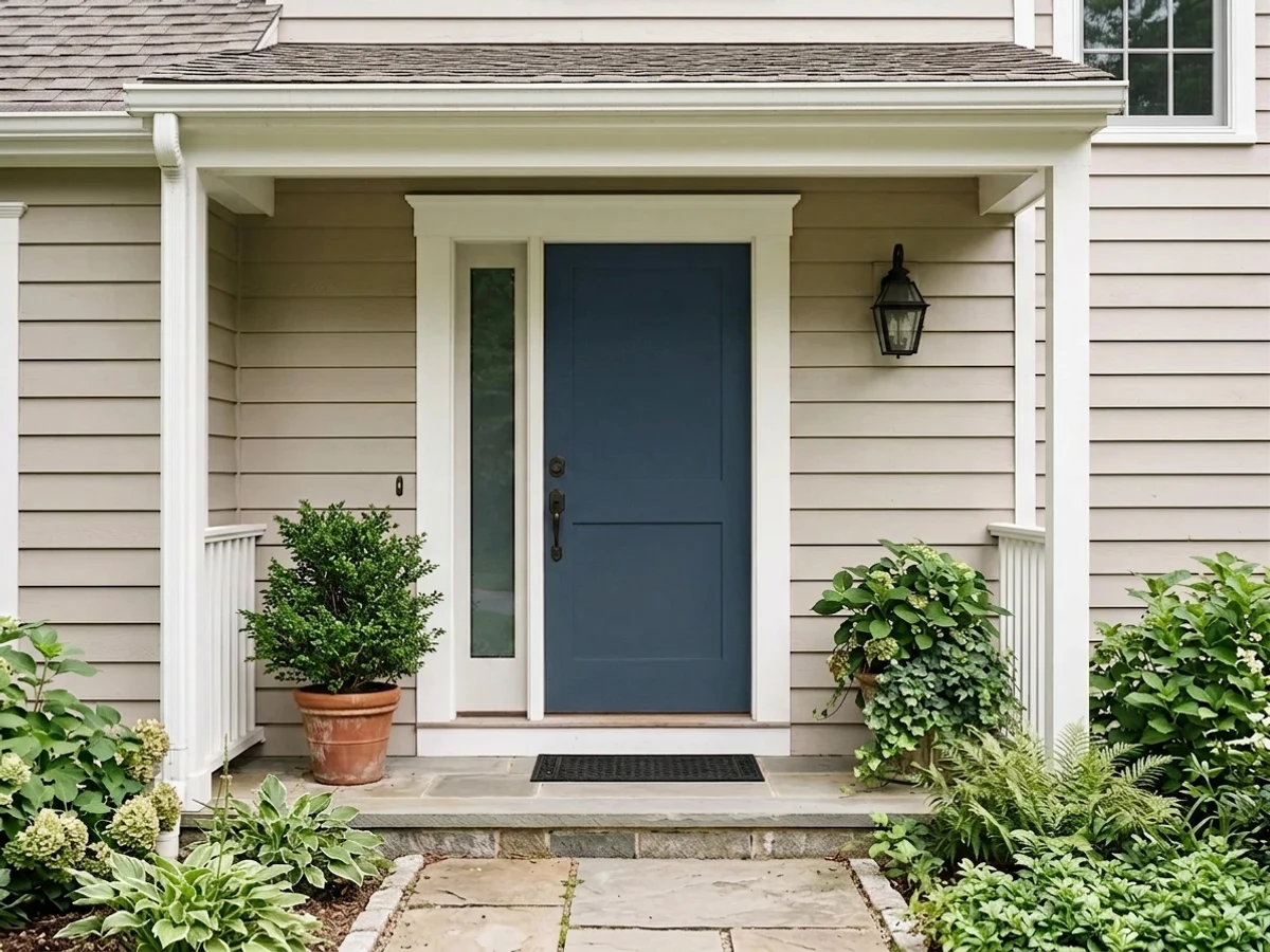 ink-black navy door — trending blue front door colors 2026