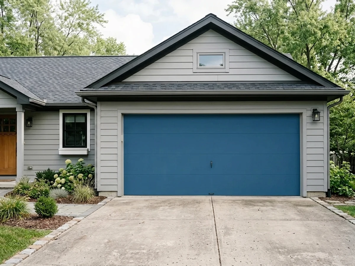deep lake blue garage doors — trending blue garage door colors 2026