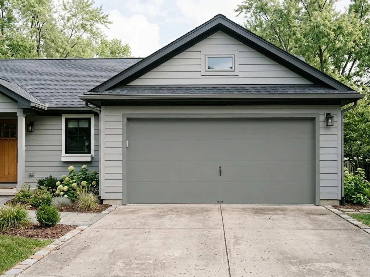 slate gray with black trim — trending gray garage door colors 2026